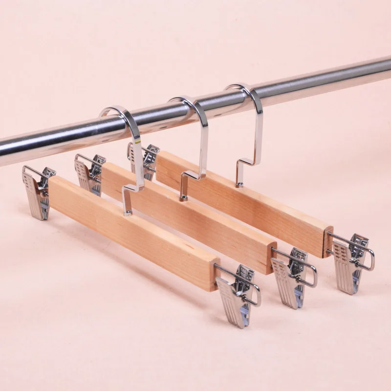 

Wooden Pants Hangers with Metal Clips Smooth Finish Solid Wood Jeans Skirt Hanger