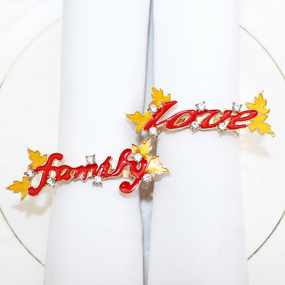 

Thanksgiving Orange Maple Leaf Letter Napkin Ring Napkin Buckle Table Decoration Metal Napkin Ring