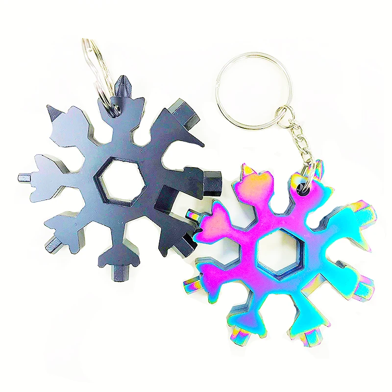 

19 In 1 Stainless Steel Outdoor Survival Wrench Snowflake Multi Function Tools, Black, silver and custom color