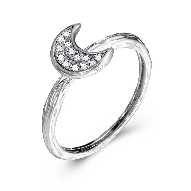 

Bohemian Micro Inlay CZ Finger Rings Sterling Silver Jewelry Moon Ring for Female