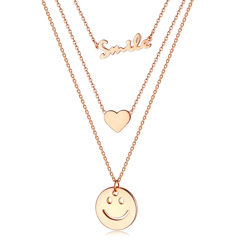 

Popular multi layer lady korean jewelry stainless steel smiley face pendant layered smiley necklace