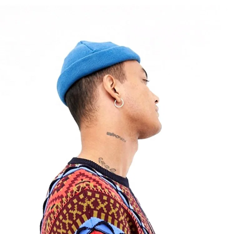 
Wholesale Hot Sale Custom Logo Label Mens Fisherman Fitted Beanie Knit Hat Toques 
