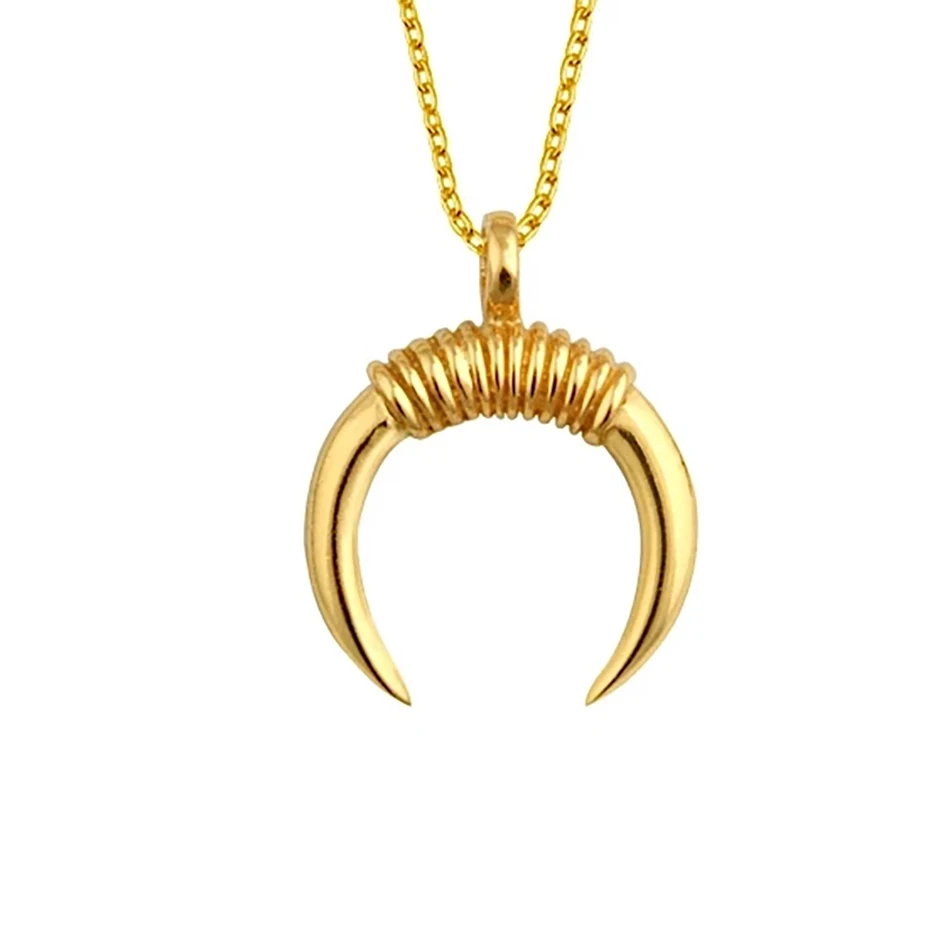 

Unique Design 925 Sterling Silver Jewelry Wholesale Bohemian Horn 18k Gold Pendant Necklace