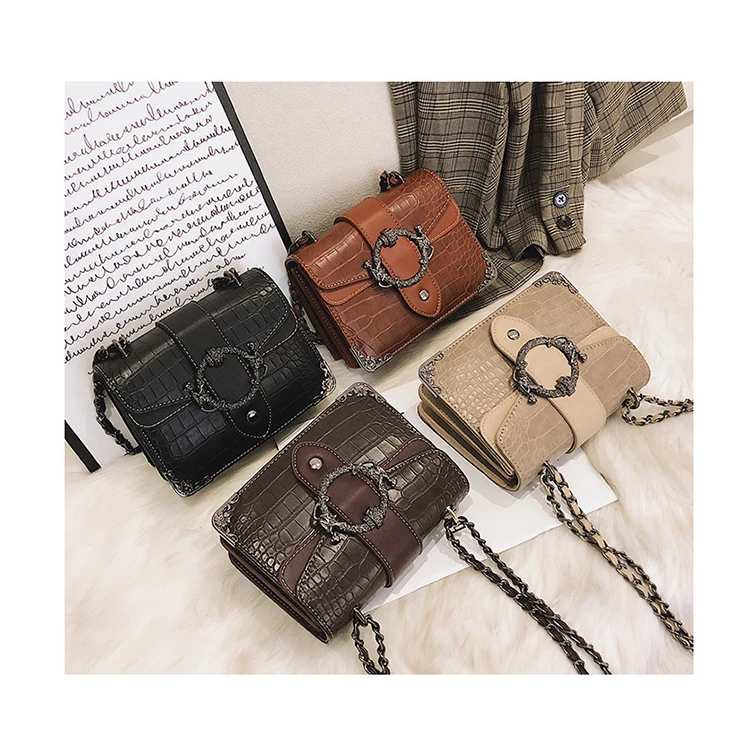 

Retro Luxury Round Buckle Crossbody Bags Stylish Crocodile Pattern Small Square Bags Ladies Branded Purses and Handbags Bolsas