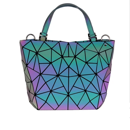 

Fashion Women Geometric Luminous Lattice Holographic Handbag Bag Reflective Fold Shoulder Tote Bag Crossbody for Women, Black