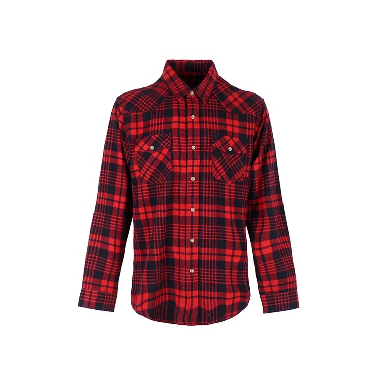 

Ready to ship small order pure cotton yarn dyed red and black plaid flannel shirts for men long sleeve
