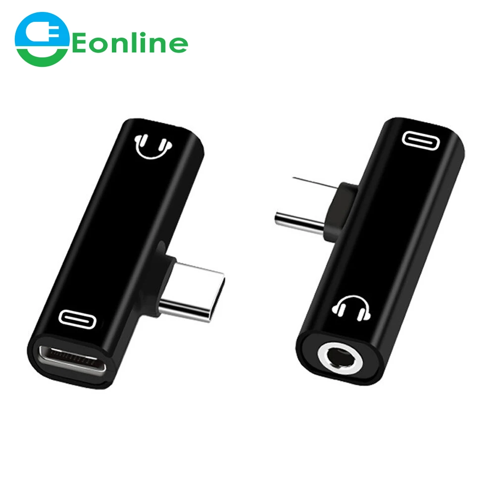 

2 in 1 Type-C to 3.5mm Jack Earphone Cable USB-C Charging Charge Code for Samsung Xiaomi Huawei LG HTCMini Type C Audio Adapter, Black , white , red