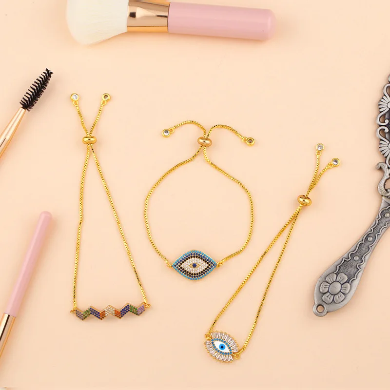 

Fashion Color Diamond Pure Copper Bracelet rainbow colorful Turkey's eye charm gold chain bracelets jewelry