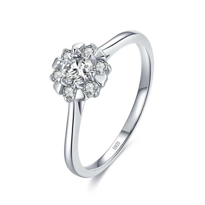 

Engagement Statement Fine Silver Jewelry 925 Sterling Silver Classic Simple CZ Flower Rings For Women