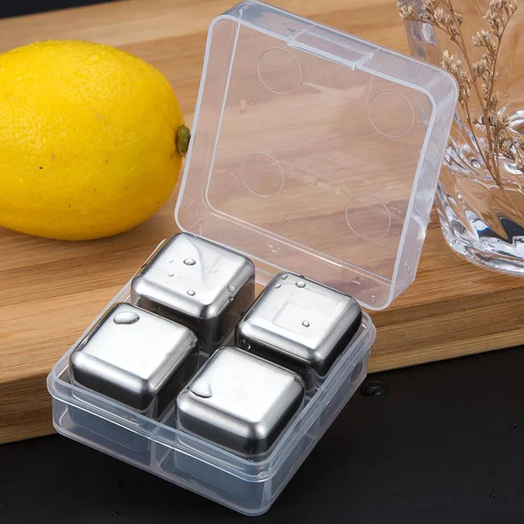 4PCS SET Engraved Whiskey Wine Stones Cooling Reusable Metal Ice Cube