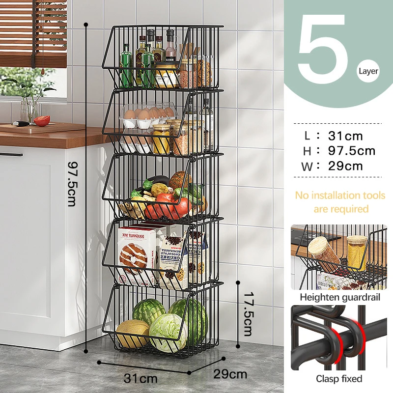 

Floor standing basket rack fruit vegetable display rack for kitchen
