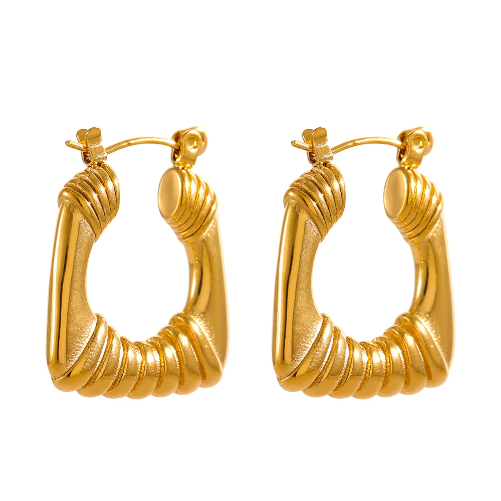 

JINYOU 140 New Designer Minimalist Jewelry Gold Plated Stainless Steel Hoop Earring Squared Earrings for Women