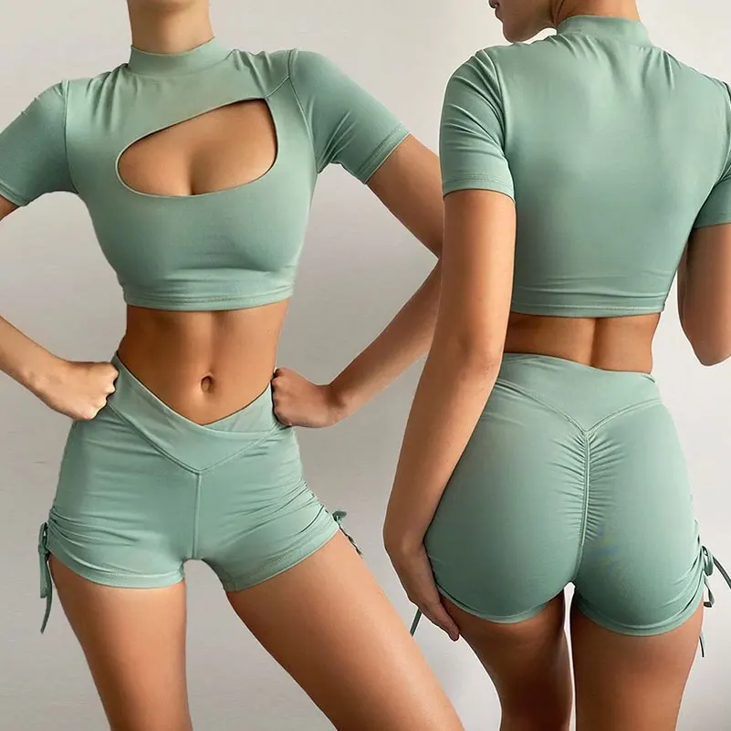 

Wholesale Women High Quality Custom Logo Quick Dry Popular Sport Clothes Workout Clothing Yoga Gym 5PCS Set, Different color available