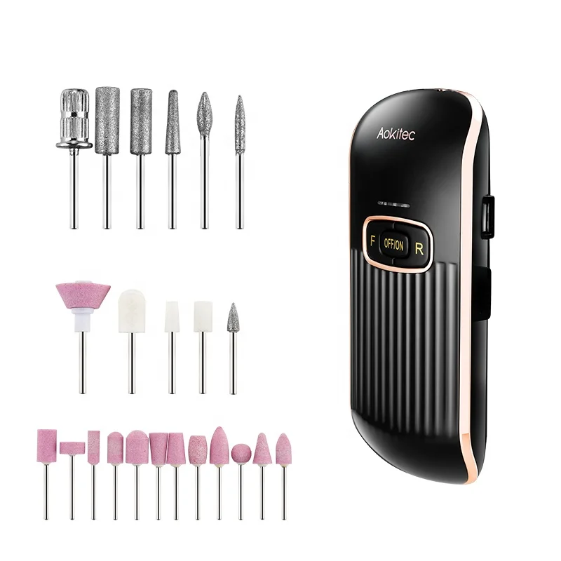 

Aokitec compact royal at home wireless feet toe finger mobile nail drill rechargeable efile, Black/white/pink