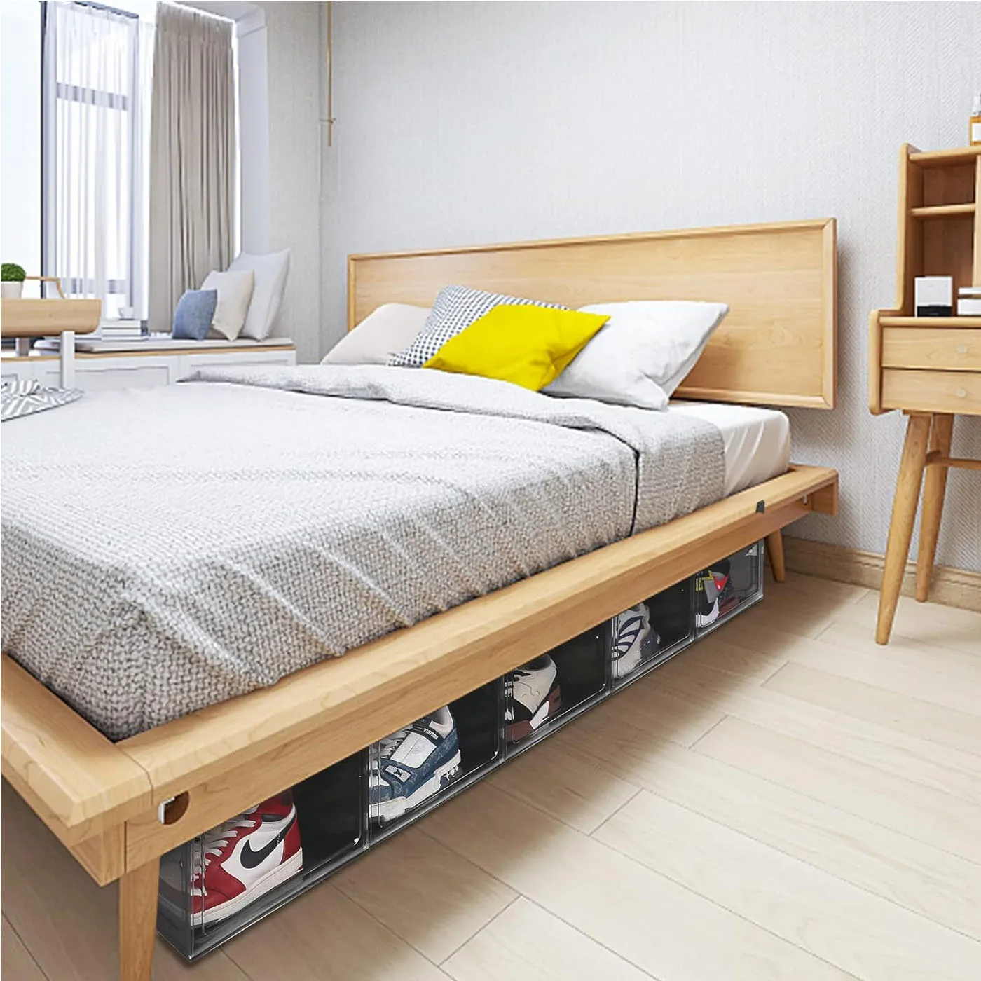 2 Pack Sturdy Rectangle Injection-Molded Plastic PP Foldable Eco-Friendly Modern Household Bed Shoe Storage Save Space