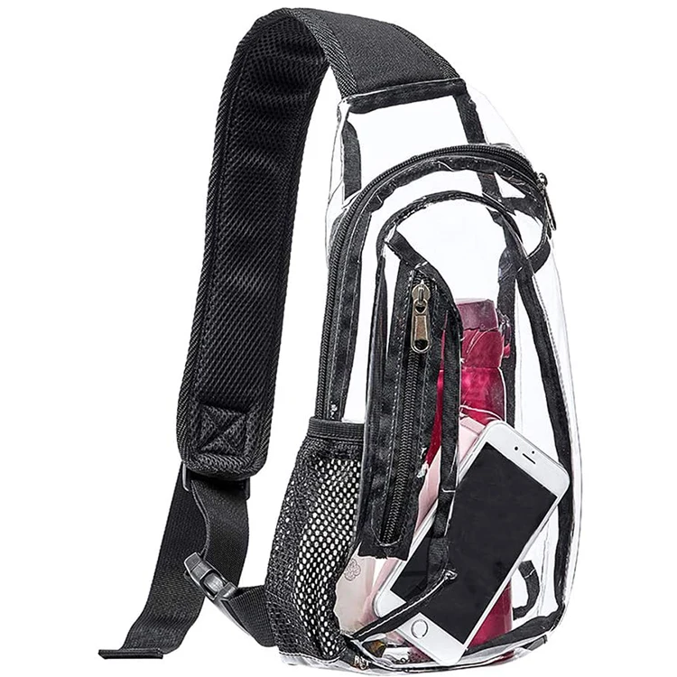 

Heavy Duty Stadium Approved Mini PVC Cross body Shoulder Backpack Transparent Casual Chest Day pack Clear Sling Bag for Hiking