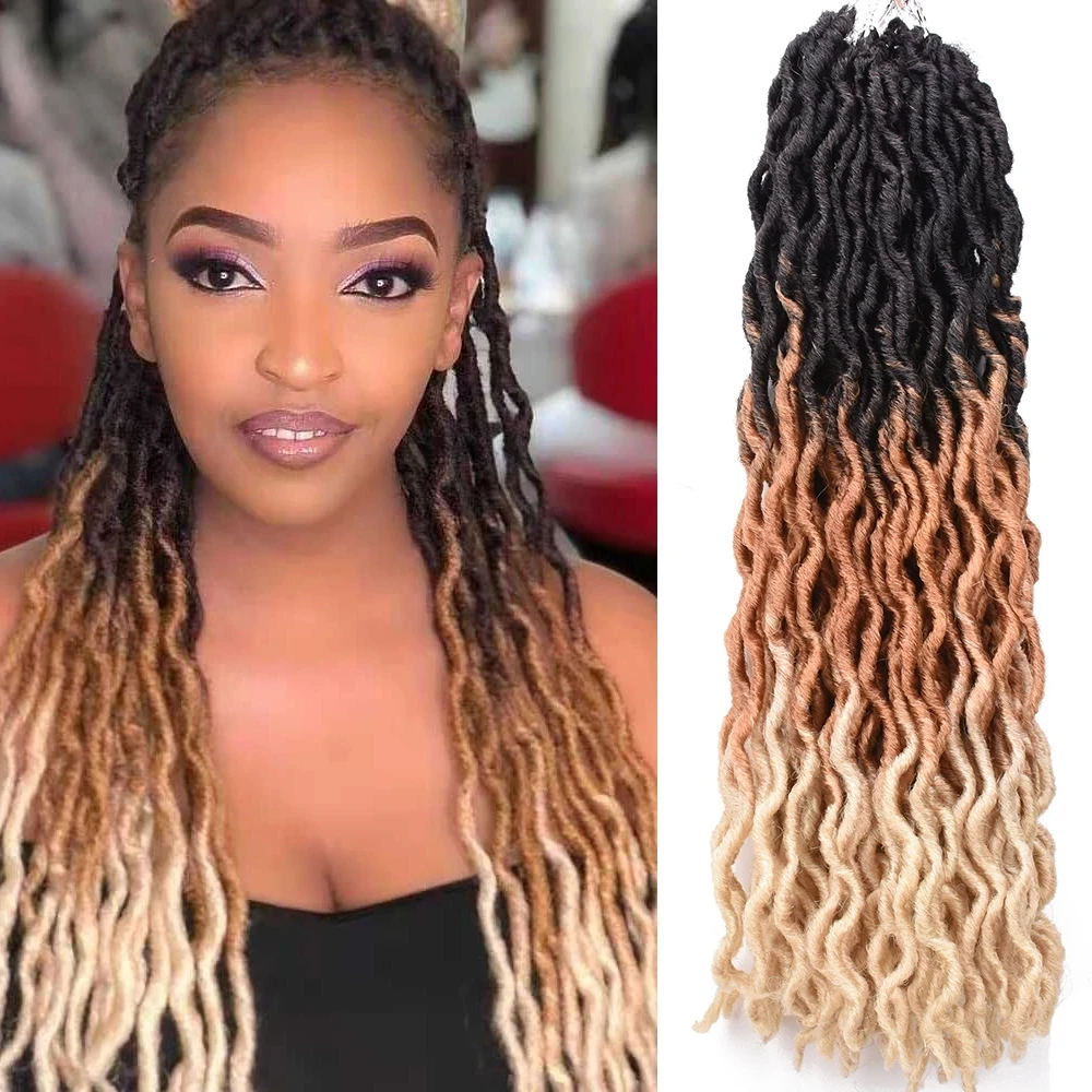 

Gypsy Wavy Curly Goddess Faux Locs Twist Braids crochet hair In Synthetic Braiding Hair Extension Ombre Braid Hair Extensions