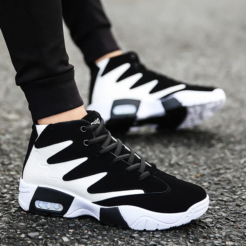 

Trendy Students Men Casual Running High Tops Height Increasing Shoes, Black white/black red/black blue