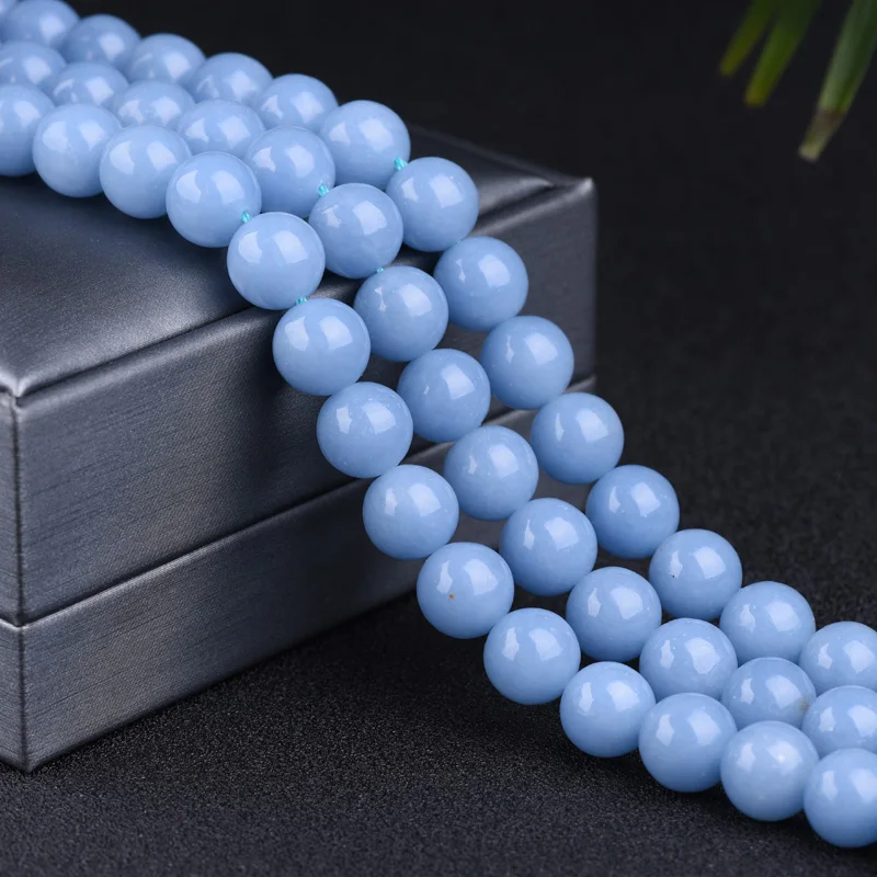 

High Quality Natural Stone Jewelry Polish Loose Round Bead Blue Angelite