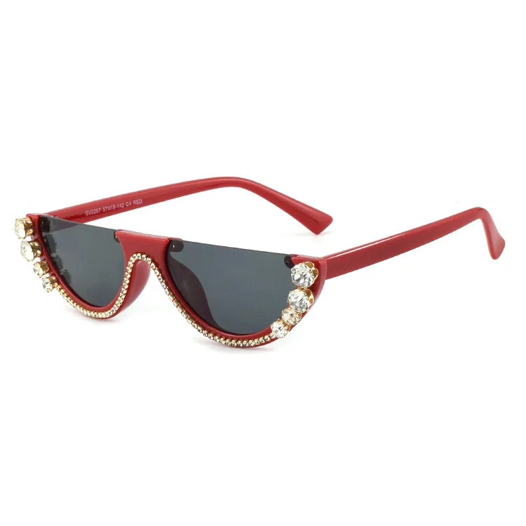 

Fashion 2021 Women Sun glasses Vintage Diamond Rhinestone Half Frame Sunglasses