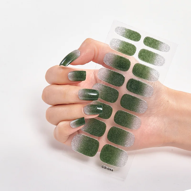 

Gradient Self-Adhesive Ombre Nail Strips Full Nail Wraps Green Color for Women Private Label