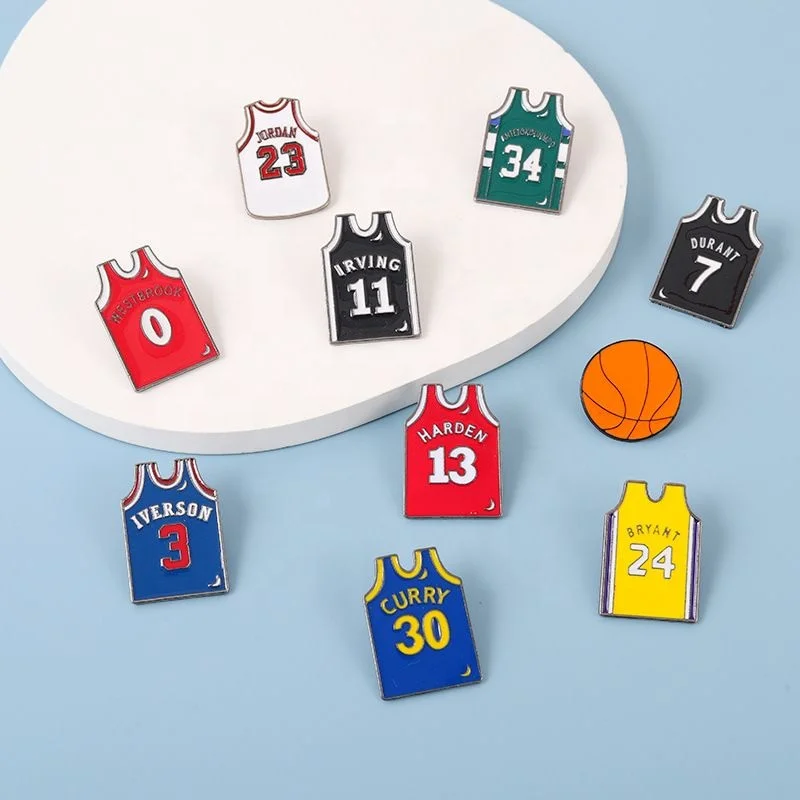 

Wholesale NBA basketball jersey lapel pin star player cloth pin enamel collar pin badge