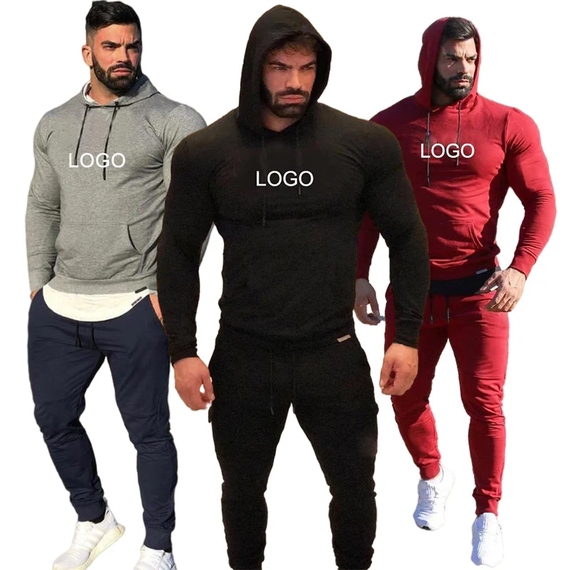 

Mens Sportswear Plain Blank Cotton Jogging Training Wear Gym Fitness Tracksuits Sweatsuit Set Suit with Custom Logo, Gray,khaki,black,red