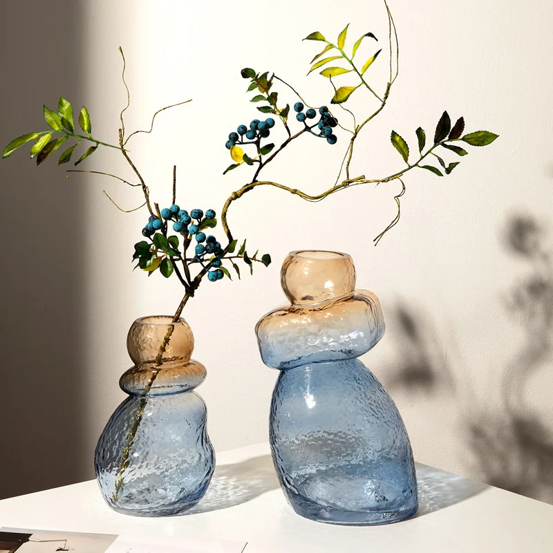 Small-mouthed Gradient Gourd Irregular Rockery Water Culture Glass Large Vase Hall Soft Desktop Crystal Modern Dwax Flower Vase
