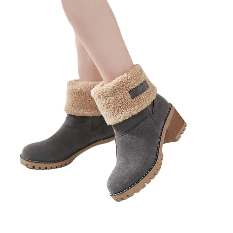 warm square heels ankle snow boots