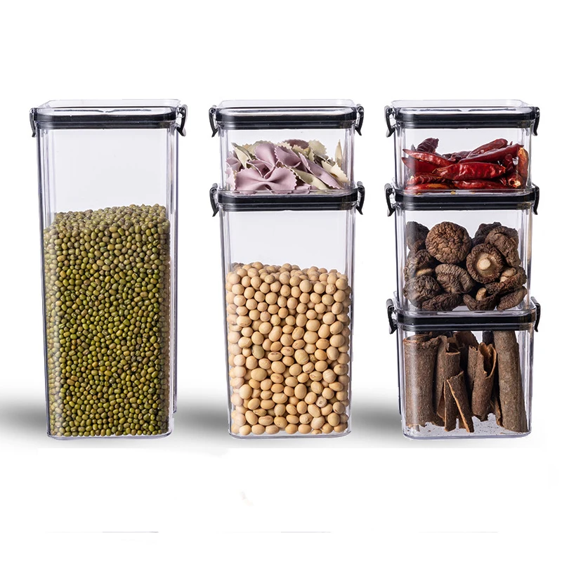 

2021 Hot Selling Container Set Kitchen Plastic Food Transparent Storage Box Airtight For Dry Food kitchen storage organization, Clear