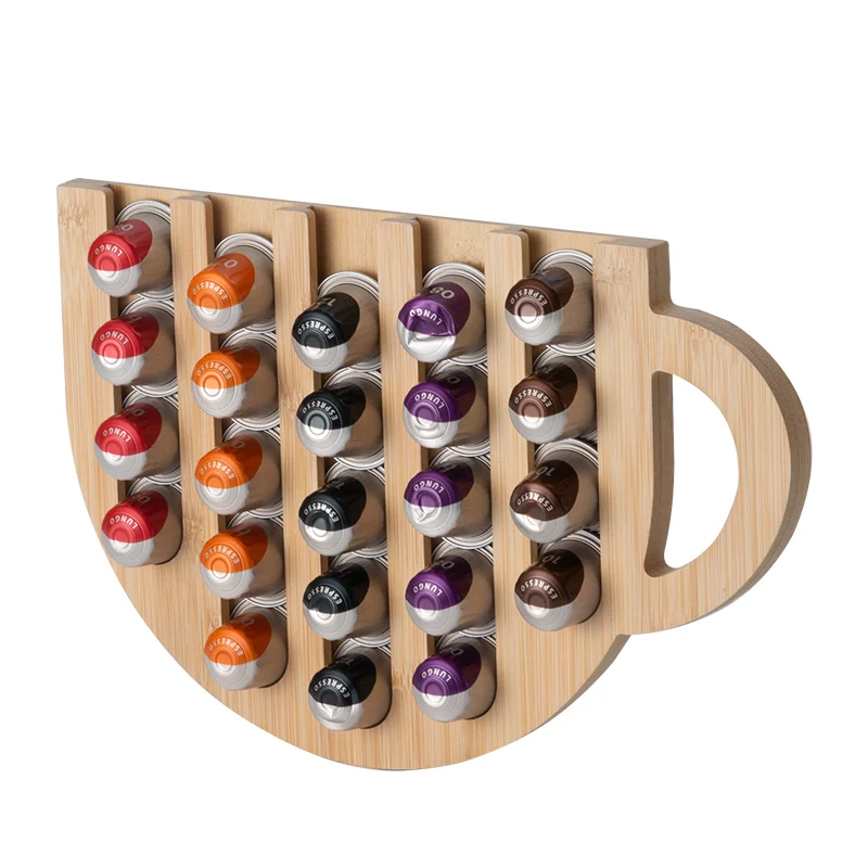 

Wall Mounted Bamboo Coffee Pod Holder Countertop nesspresso Capsule coffee Holder Organizer