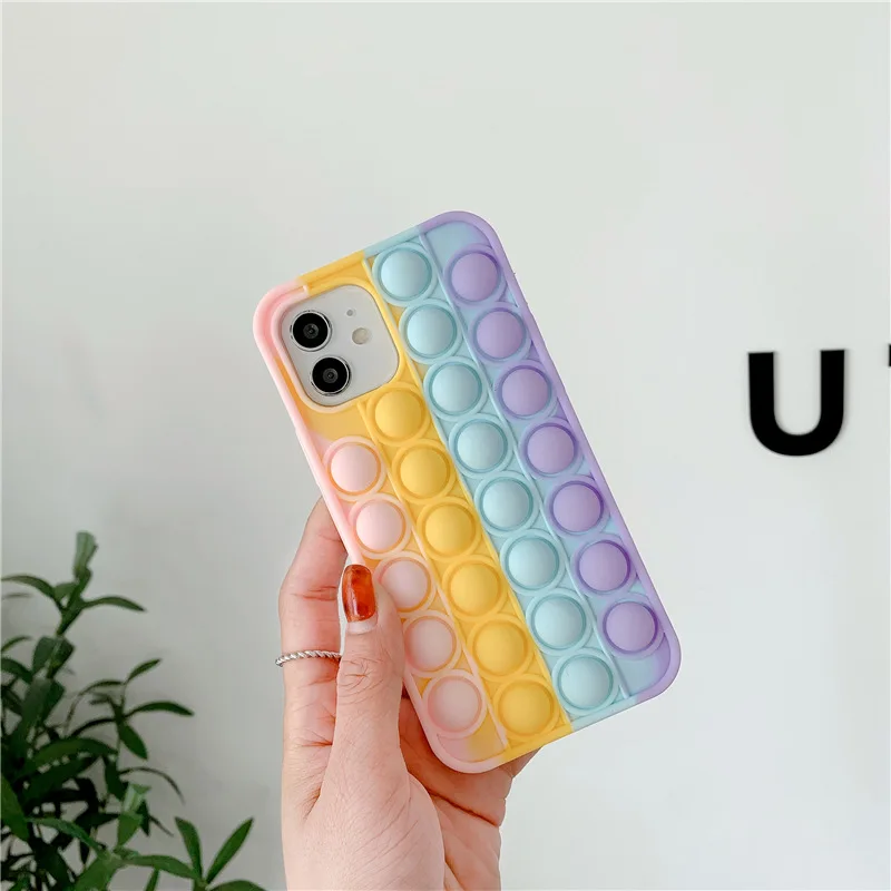 

Factory Customized Best Sale Square Anti-Stress Shockproof Rainbow Silicon Fidget Apple Mobile Poper Phone Cases, Picture