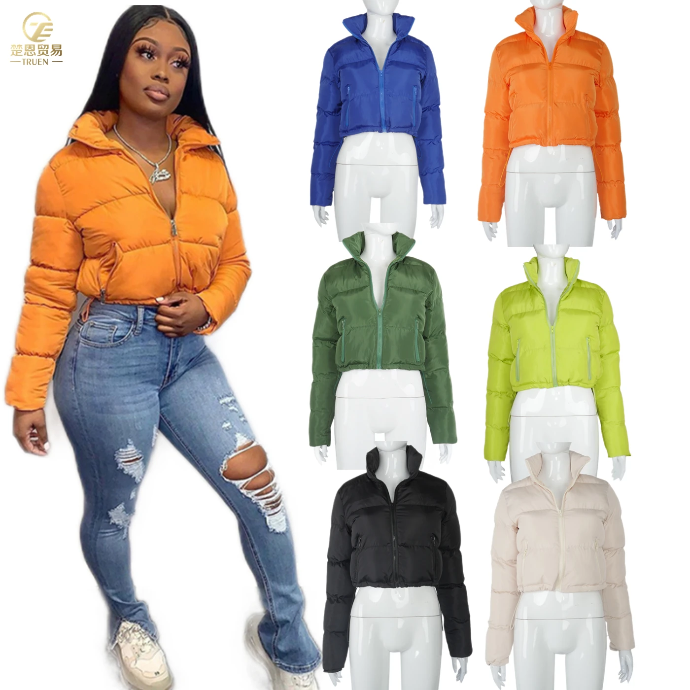 

Hot sale 2021 Winter Fashion Women's coats crop zipper bomber puffer jacket bubble down coat winter clothes for women, Picture