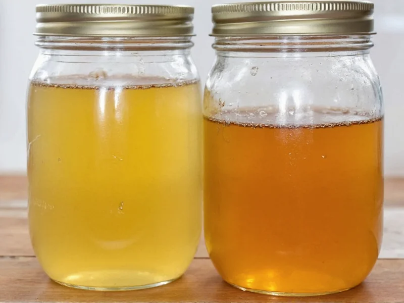 Stages of apple cider vinegar fermentation in glass container