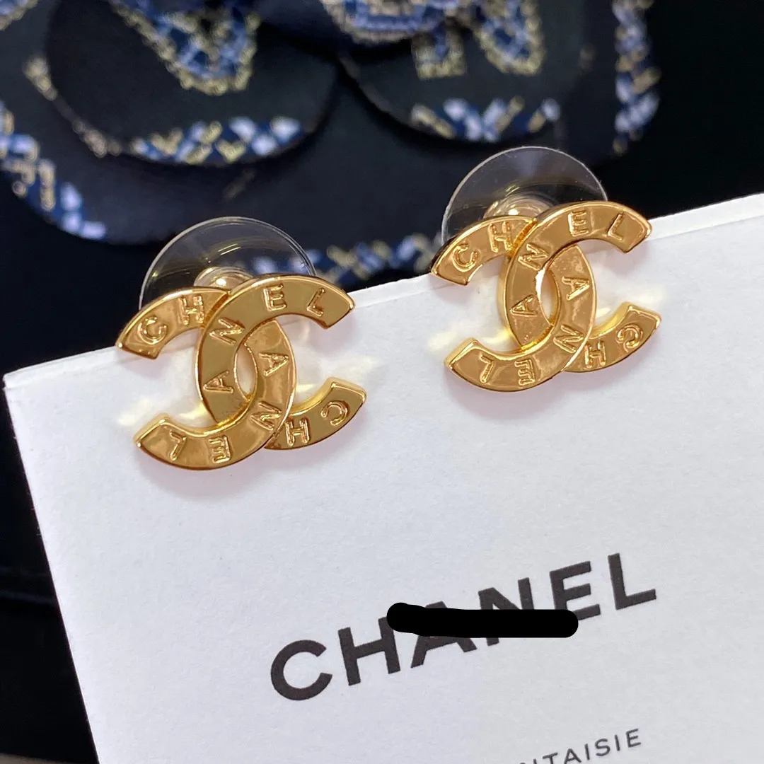 

HAOY Channel Earrings Button CC Stud Earrings for women Letter Earring Gold Plated