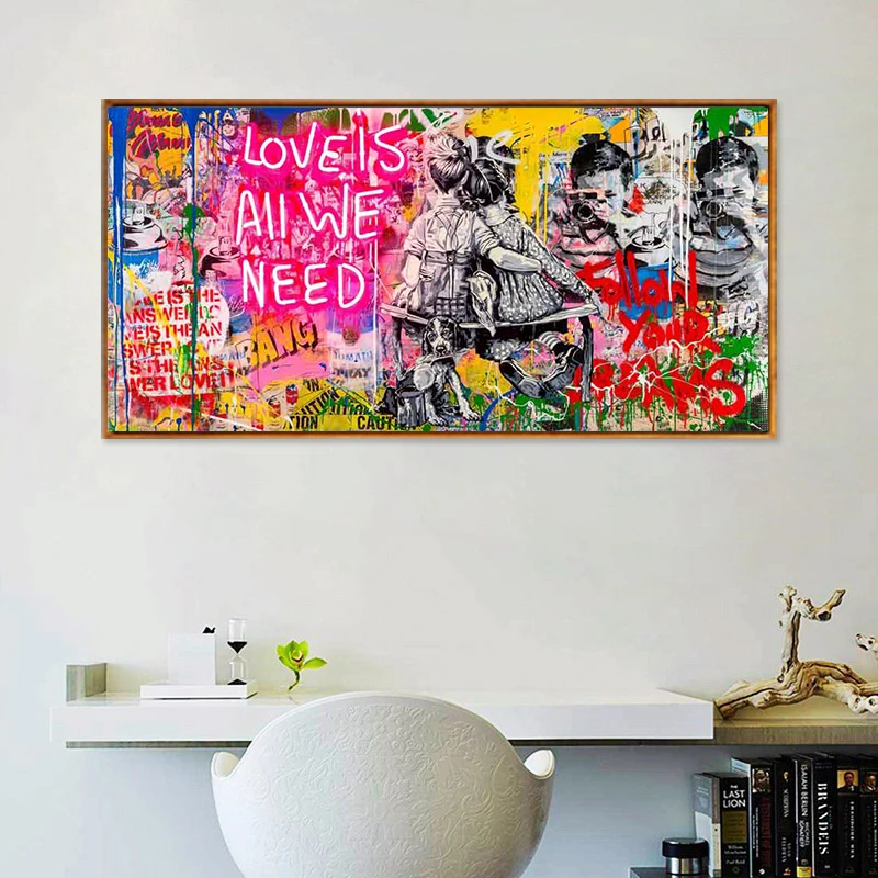

Banksy Graffiti Street Art LOVE IS ALL WE NEED Canvas Painting Posters and Prints Wall Art Pictures For Living Room Decoration