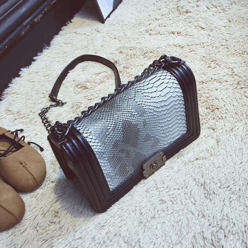 

Wholesale women's fashion purses snakeskin pattern cube bag popular handbag 1413