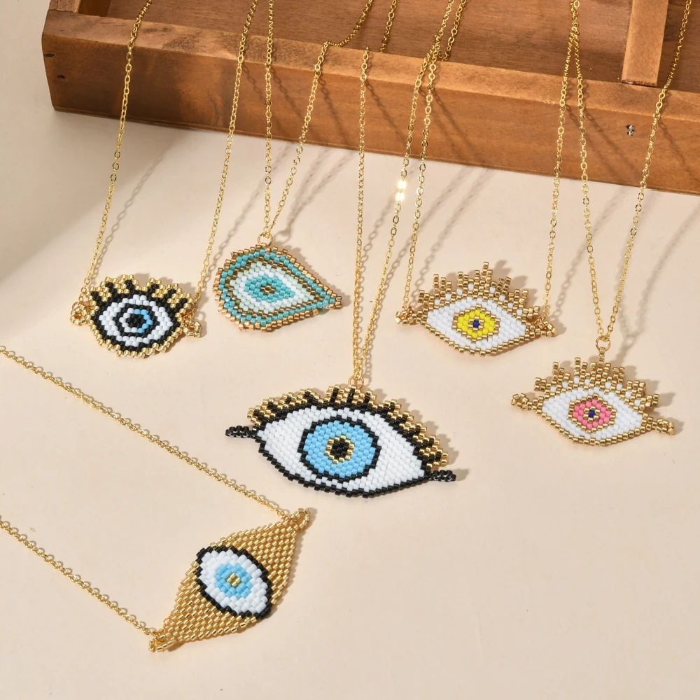 

New Turkish Evil Eye Bead Pendant Necklaces For Women Boho Gold Color Lucky Eye Clavicle Chain Choker Wedding Party Jewelry
