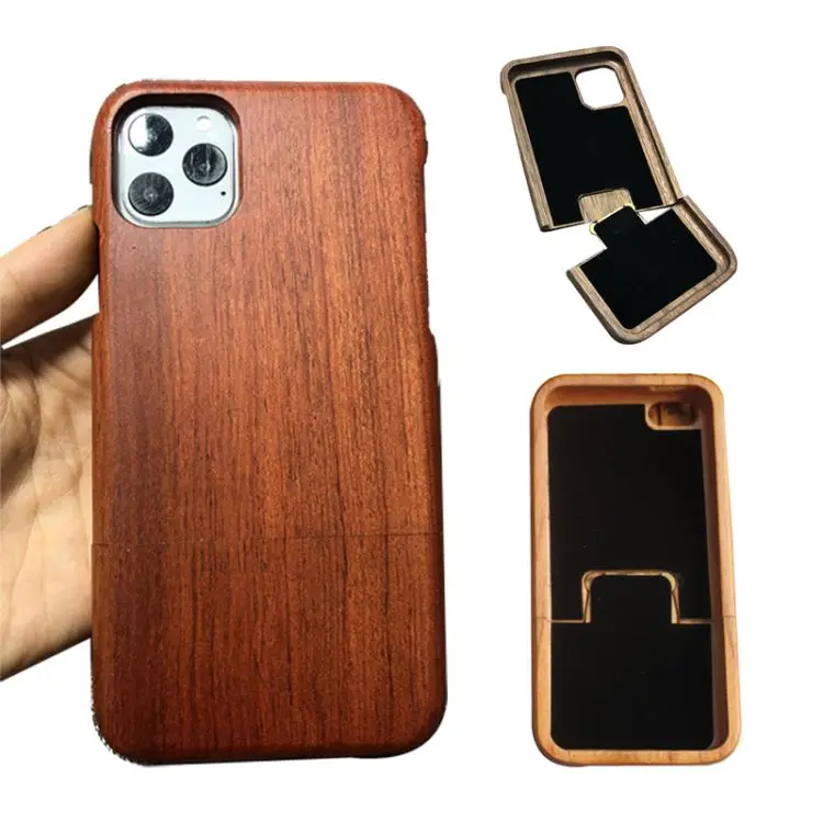 

real wood phone case Double Snap Design Solid wooden cell phone case with rose design for iPhone 13 12 11 Pro Max Mini, 4 colors