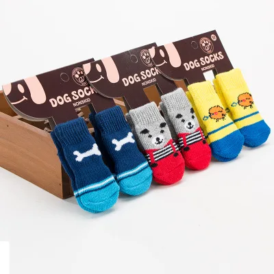 

4pc/set pet dog socks Anti-slip indoor cotton Soft indoor wear socks 13 colors, As picture
