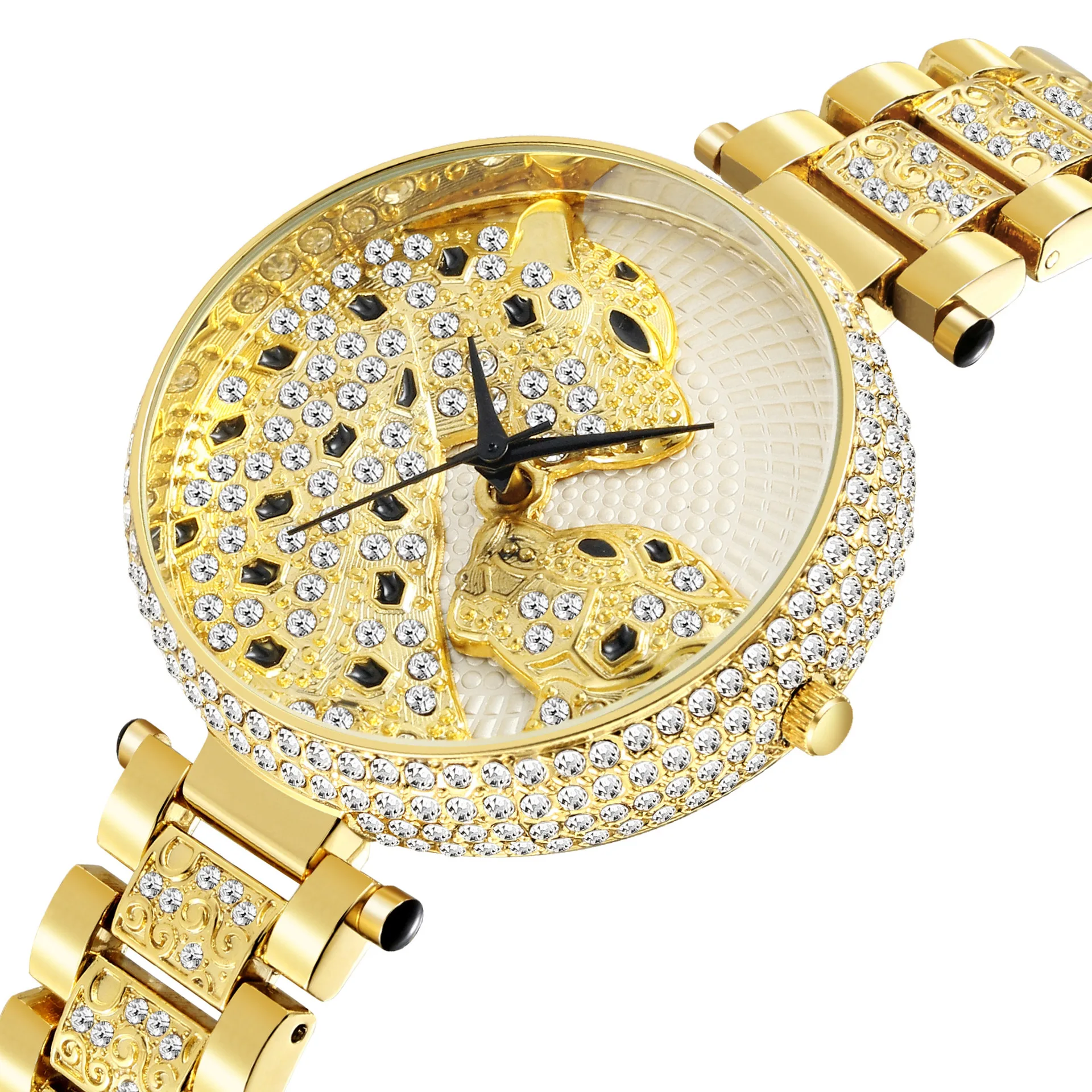 

Women Fashion Designer Brand Luxury ladies Wrist Watch Gold Leopard Clouds Diamond Quartz Clock