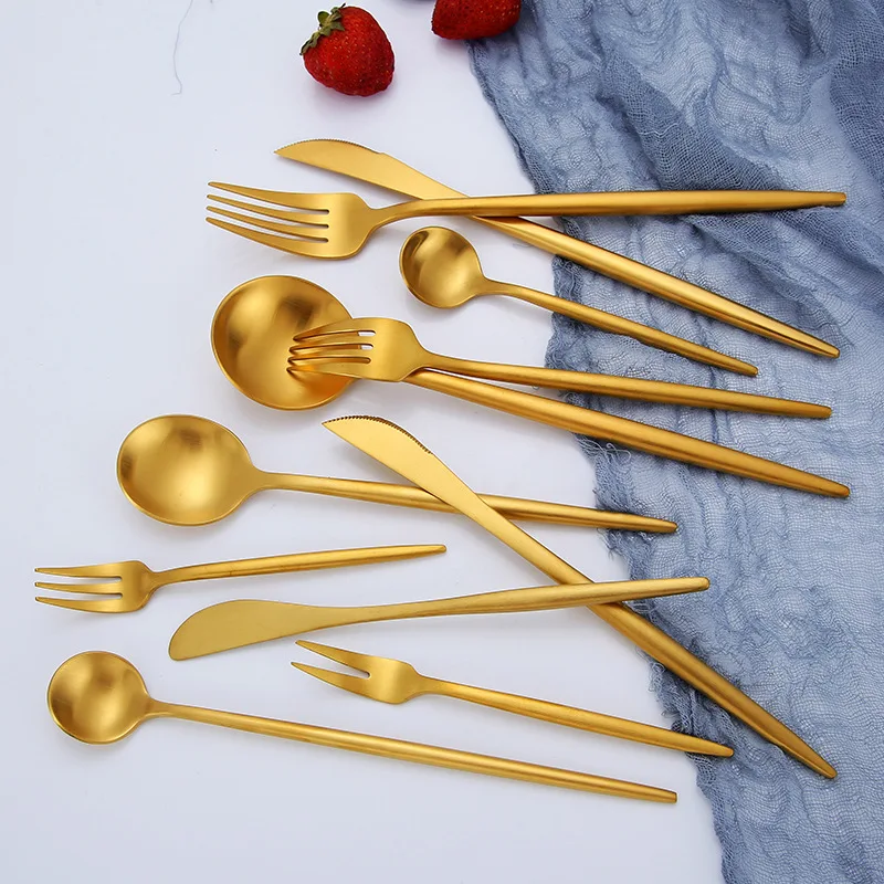 

Wholesale Restaurant Gold Wedding metal tableware Stainless Steel Gold Cutlery Set