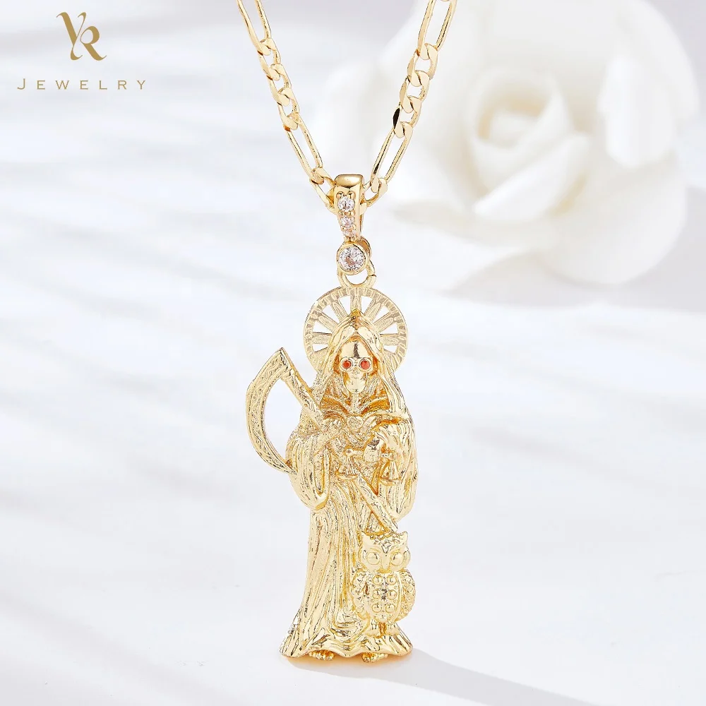 

FP0001 Religious Jewelry Dije Oro Laminado Blanco Santa Muerte Pendant Grim Reaper Medals Santisima Muerte Jewelry