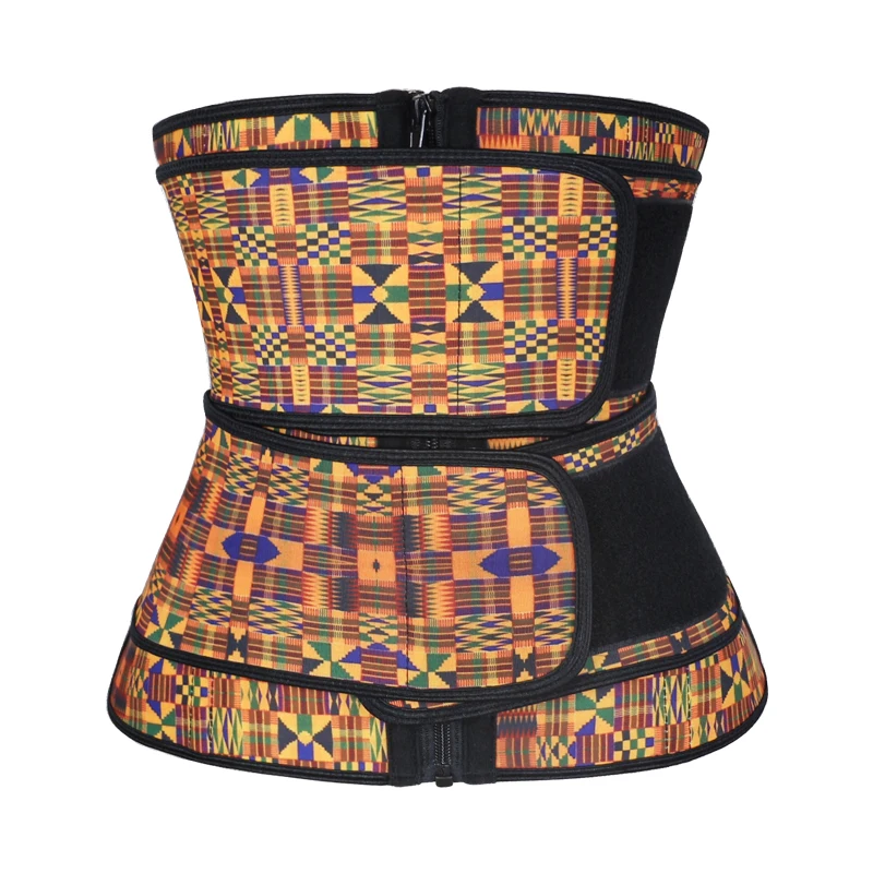 

NANBIN Kente Double Belt Latex Corset Double Straps Zipper Waist Trainer, Geometric