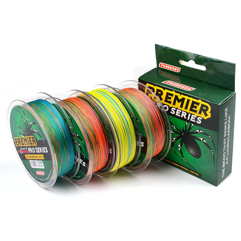 

Proberos 100M 4 Strands PE Braided Colorful Fishing Line, Blue/red/yellow/green/gray
