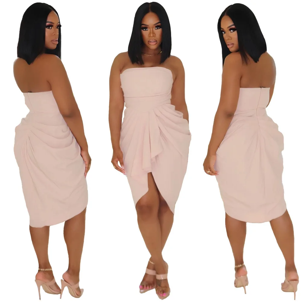 

RM-8926 Summer New Style Women'S Back Zipper Pleated Chest Wrap Dress