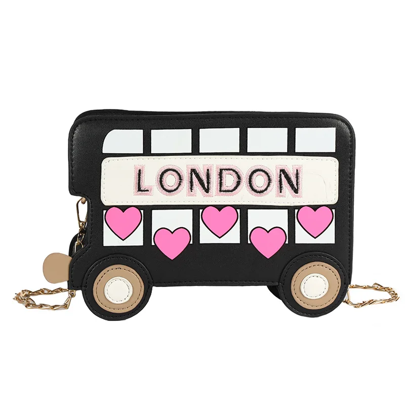 

New Fashion Creativity Car Shape Bag Personalized Cute Embroidery Heart Hologram Handbags Chain Shoulder Bag