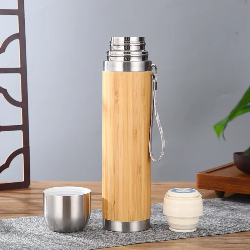 

Bamboo Water Bottle Stainless Steel Vacuum Flask Insutaled Bamboo Tumbler Coffee Mug, 5 designs are available