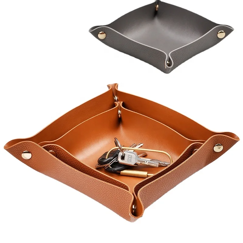 

Double side jewelry pu leather storage tray mini serving tray for key coin dice wallet foldable home desk storage organizer, 5 colors