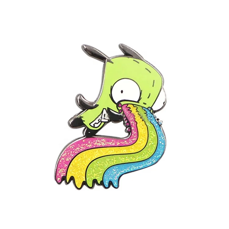 

OEM Promotional Custom Cartoon design gold plated Enamel Pins with glitter, Pantone color